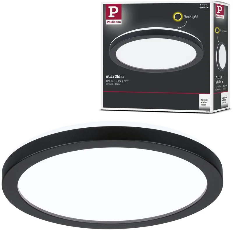 LED-paneel Atria Shine Backlight rond 190 mm 11,2W 850lm 4000K från Paulmann i Svart – produktbild