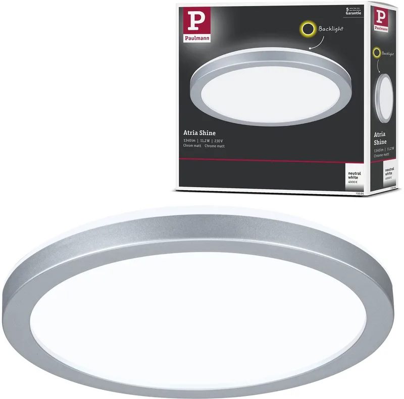 LED-paneel Atria Shine Backlight rond 190 mm 11,2W 850lm 4000K fra Paulmann i Chroom mat – produktbillede