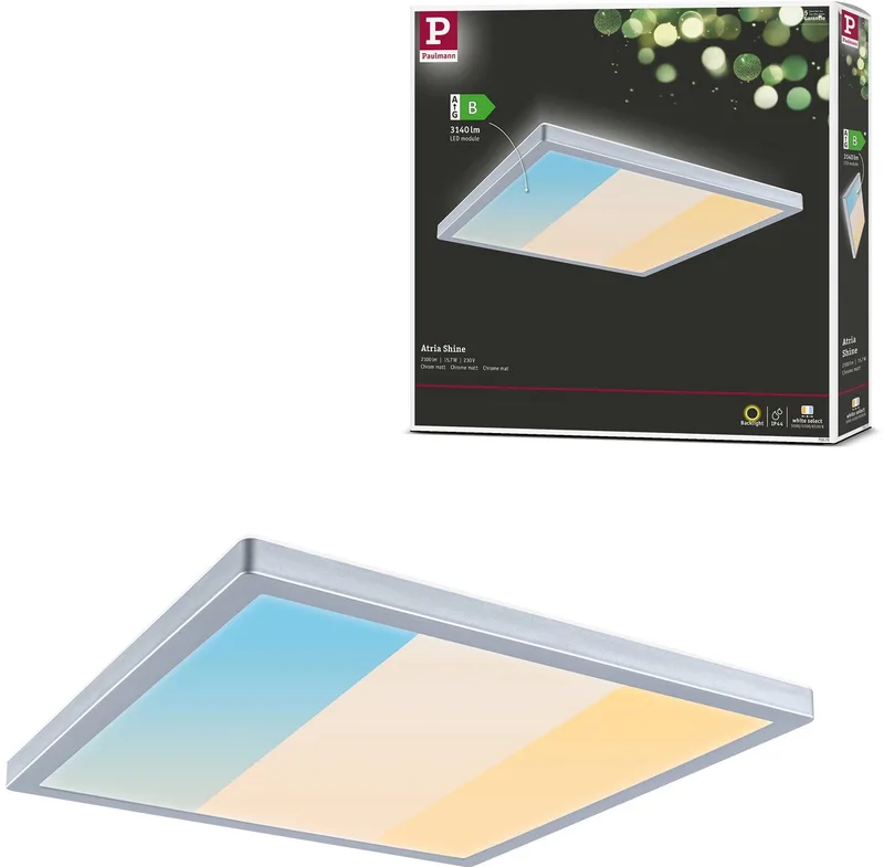 LED-paneel Atria Shine White Select IP44 hoekig 298x298 mm 15,7W 2100lm White Select van Paulmann in Chroom mat – productfoto