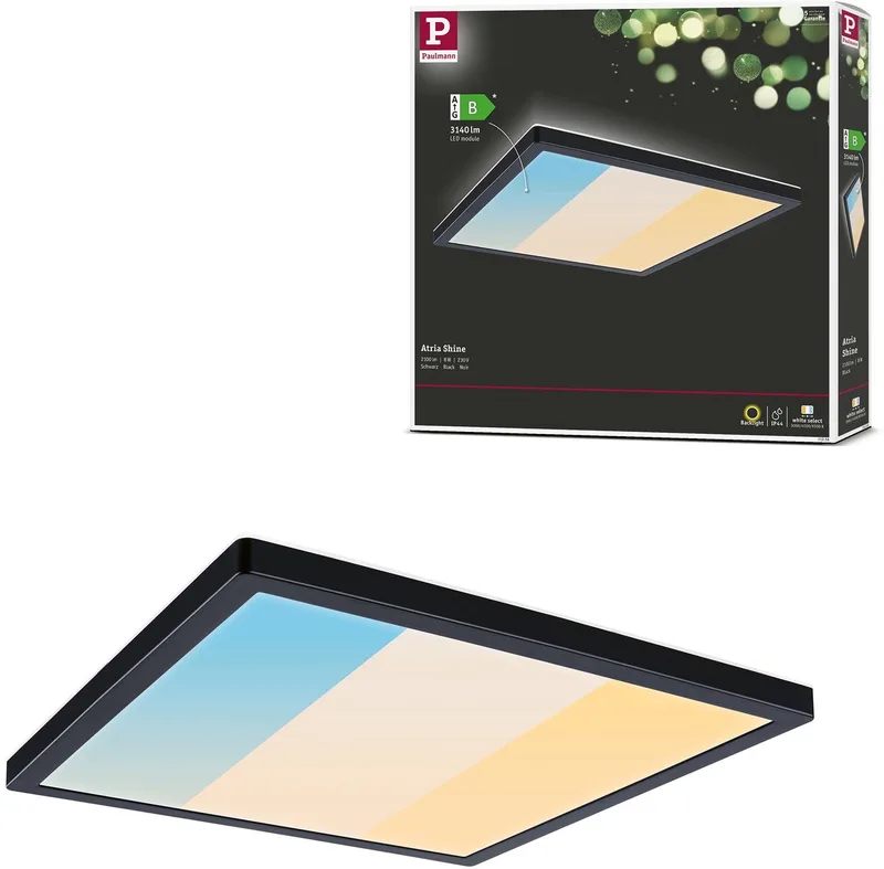 LED-paneel Atria Shine White Select IP44 hoekig 298x298 mm 15,7W 2100lm White Select by Paulmann in Black – product photo