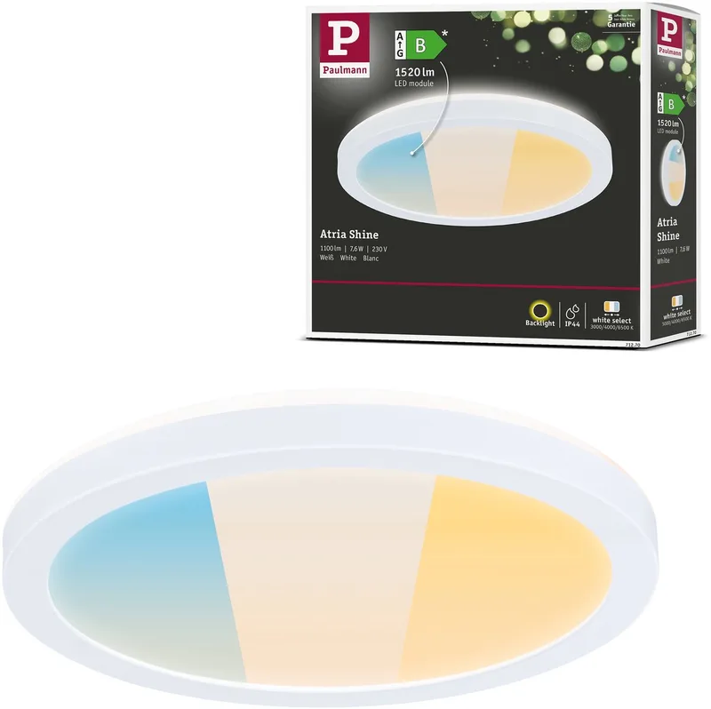 LED-paneel Atria Shine White Select IP44 rond 190 mm 7,6W 1100lm White Select von Paulmann in Weiß – Produktfoto