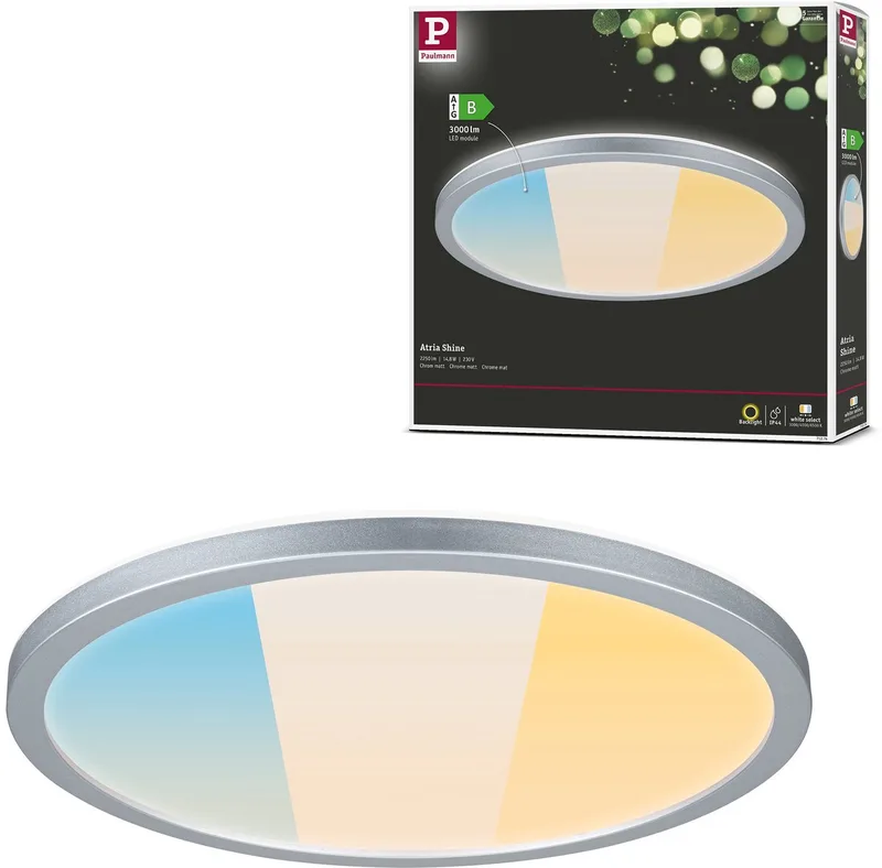 LED-paneel Atria Shine White Select IP44 rond 298 mm 14,8W 2250lm White Select fra Paulmann i Chroom mat – produktbillede