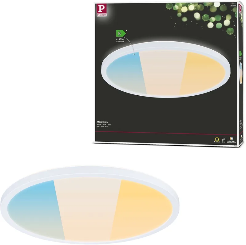 LED-paneel Atria Shine White Select IP44 rond 398 mm 20,8W 2800lm White Select de Paulmann en Blanc – photo produit