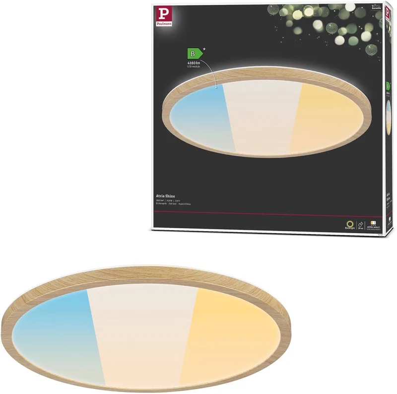 LED-paneel Atria Shine White Select IP44 rond 398 mm 20,8W 2800lm White Select von Paulmann in Houtlook – Produktfoto
