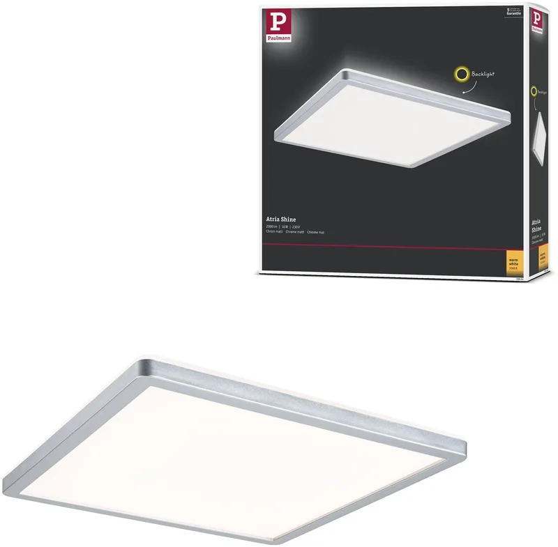 LED-paneel B-waar Atria Shine Backlight hoekig 293x293 mm 16W 1600lm 3000K de Paulmann en Chroom mat – photo produit