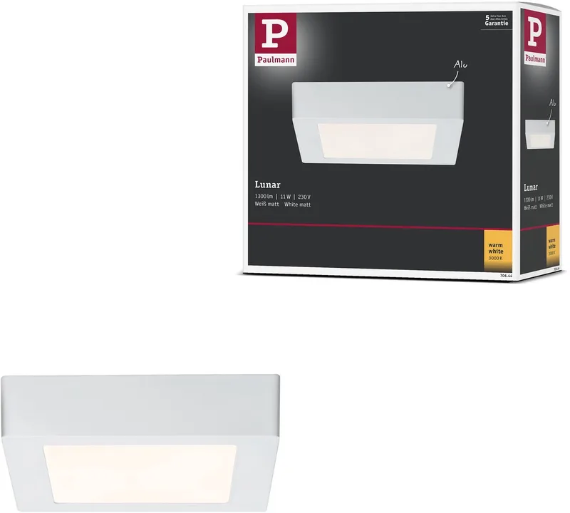 LED-paneel Lunar hoekig 170x170mm 11W 760lm 3000K van Paulmann in Wit mat – productfoto