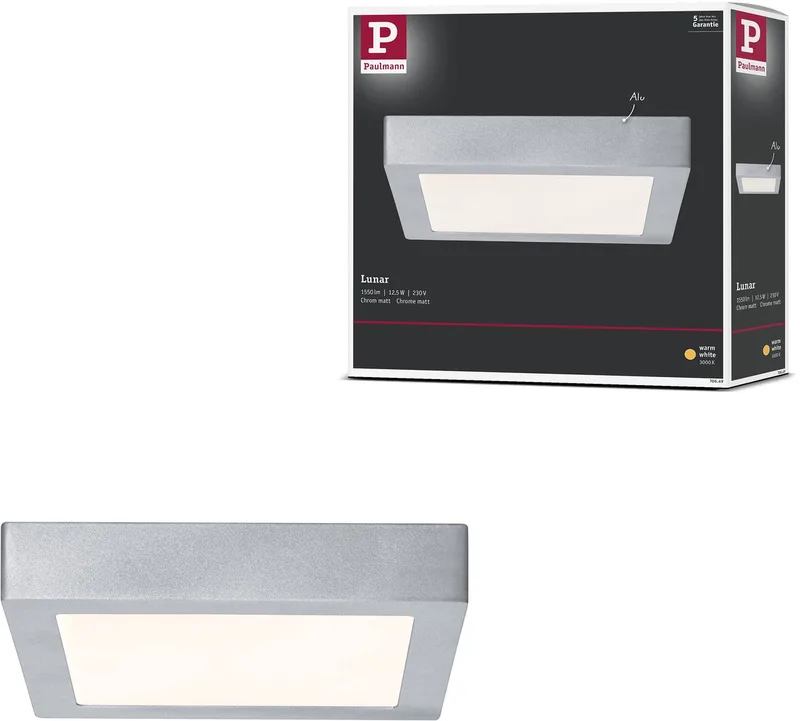 LED-paneel Lunar hoekig 225x225 mm 12,5W 1140lm 3000K van Paulmann in Chroom mat – productfoto