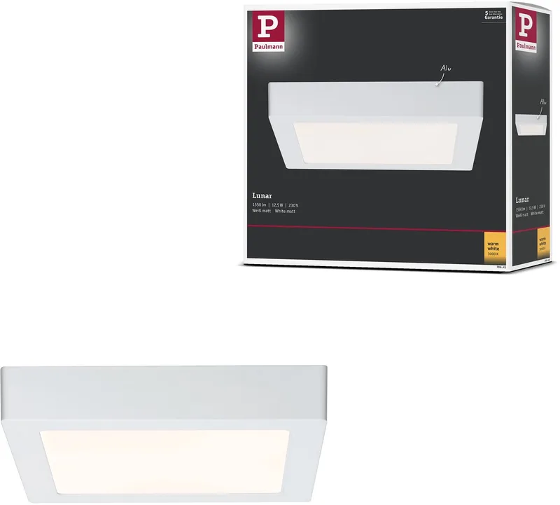LED-paneel Lunar hoekig 225x225mm 12,5W 1140lm 3000K by Paulmann in Wit mat – product photo