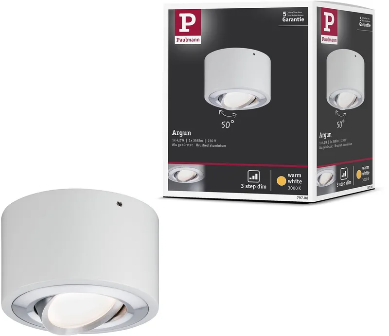 LED-plafondlamp 3-Step-Dim Argun 3000K 280lm 230V 4,8W dimbaar Wit, Alu geborsteld fra Paulmann i Hvid, Alu geborsteld – produktbillede