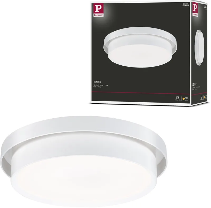 LED-plafondlamp 3-Step-Dim Malik 2700K 850lm 230V 13,5W dimbaar fra Paulmann i Hvid – produktbillede