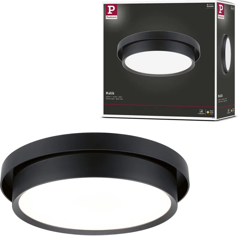 LED-plafondlamp 3-Step-Dim Malik 2700K 850lm 230V 13,5W dimbaar fra Paulmann i Zwart mat – produktbillede