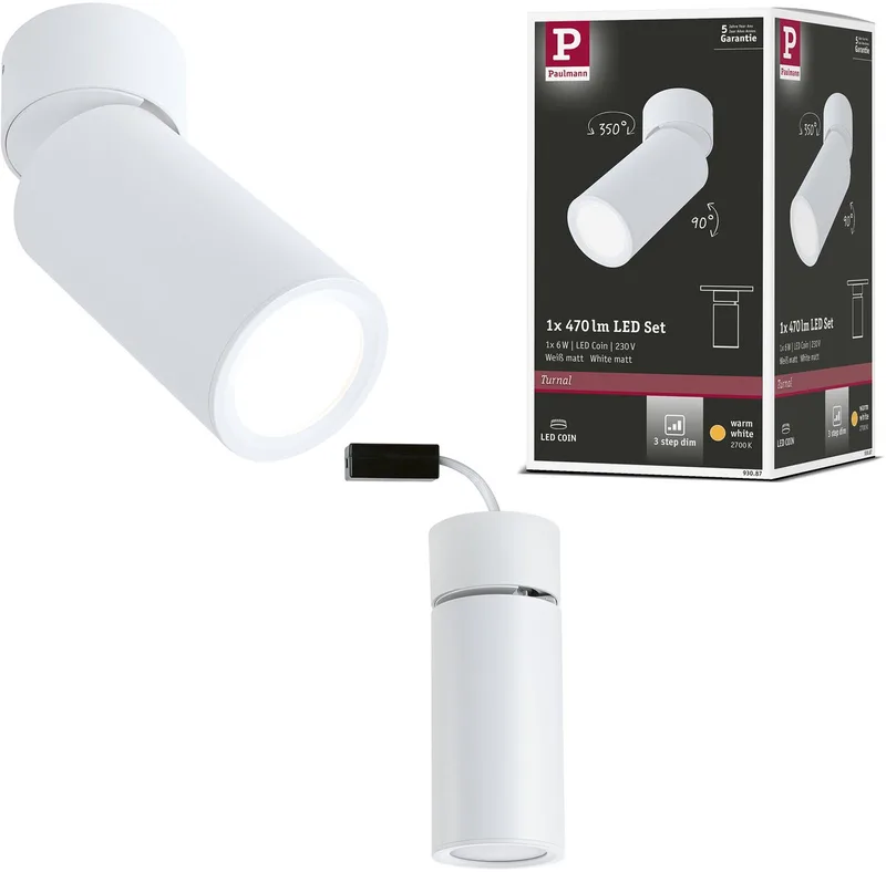 LED-plafondlamp 3-Step-Dim Turnal Coin 2700K 470lm 230V 6W dimbaar fra Paulmann i Wit mat – produktbillede