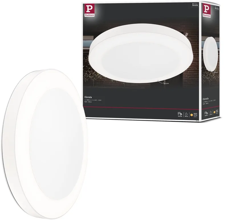 LED-plafondlamp B-waar Circula schemersensor Schemergestuurde bewegingsmelder (IR) zeewater bestendig IP44 rond 320 mm 3000K 14W 880lm 230V Kunststof van Paulmann in Wit – productfoto