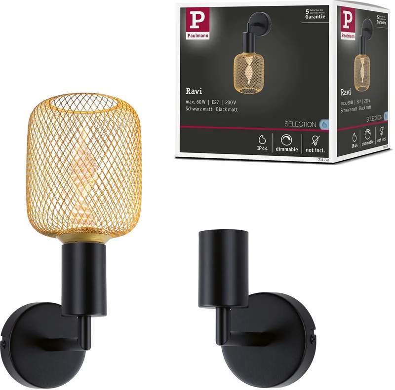 Ravi 71139 Applique E27 noir (mat) de Paulmann en Zwart mat – photo produit