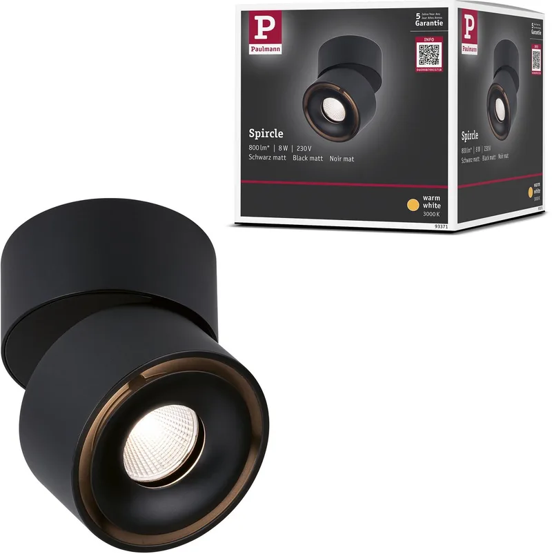 LED-plafondlamp Spircle 78 mm 8W 550lm 230V 3000K från Paulmann i Zwart mat – produktbild