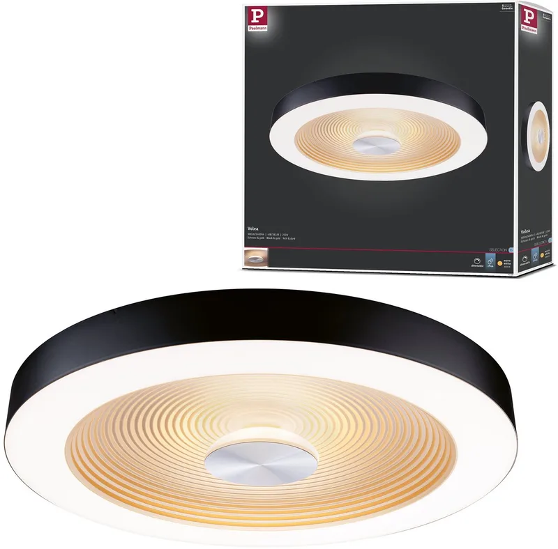 LED-loftlampe Volea IP44 3000K 1300lm 230V 4W, 18,5W dæmpbar sort, guld fra Paulmann i Sort, Guld – produktbillede