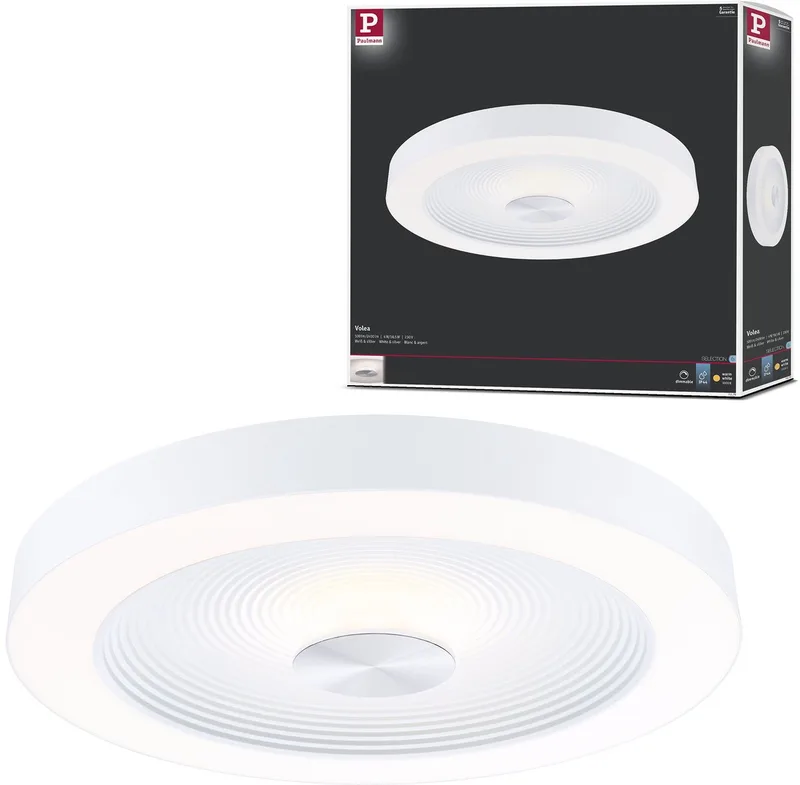 Plafonnier LED Volea Ø40 IP44 à intensité variable. Blanc/Argent de Paulmann en Blanc, Argent – photo produit