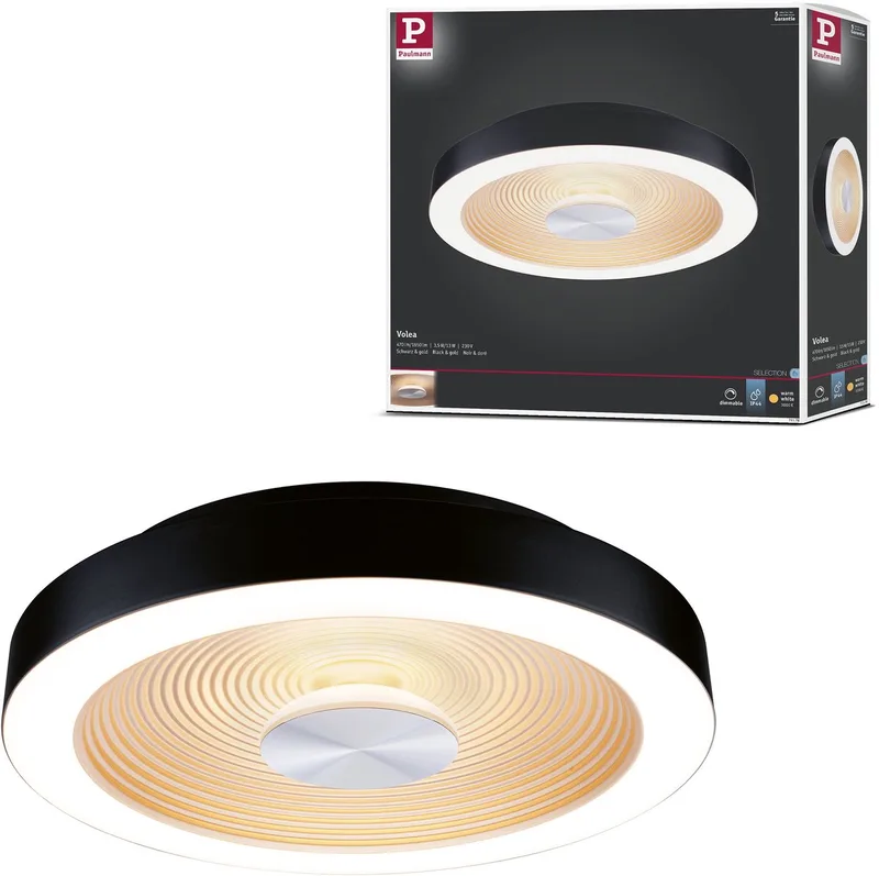 LED-loftlampe Volea sort/guld Ø 32 cm IP44 dæmpbar fra Paulmann i Sort, Guld – produktbillede