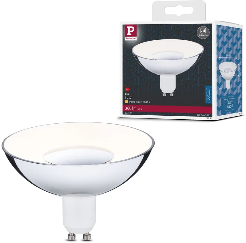 LED-reflector 3-Step-Dim GU10 230V 360lm 4,9W 3000K dimbaar Zilver, Wit fra Paulmann – produktbillede