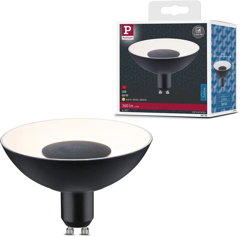 LED-reflector 3-Step-Dim GU10 230V 360lm 4,9W 3000K dimbaar Zwart, Wit von Paulmann – Produktfoto