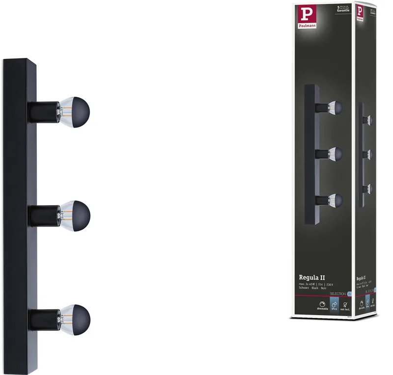LED-spiegellamp Regula II IP44 E14 230V max. 3x40W dimbaar von Paulmann in Schwarz – Produktfoto