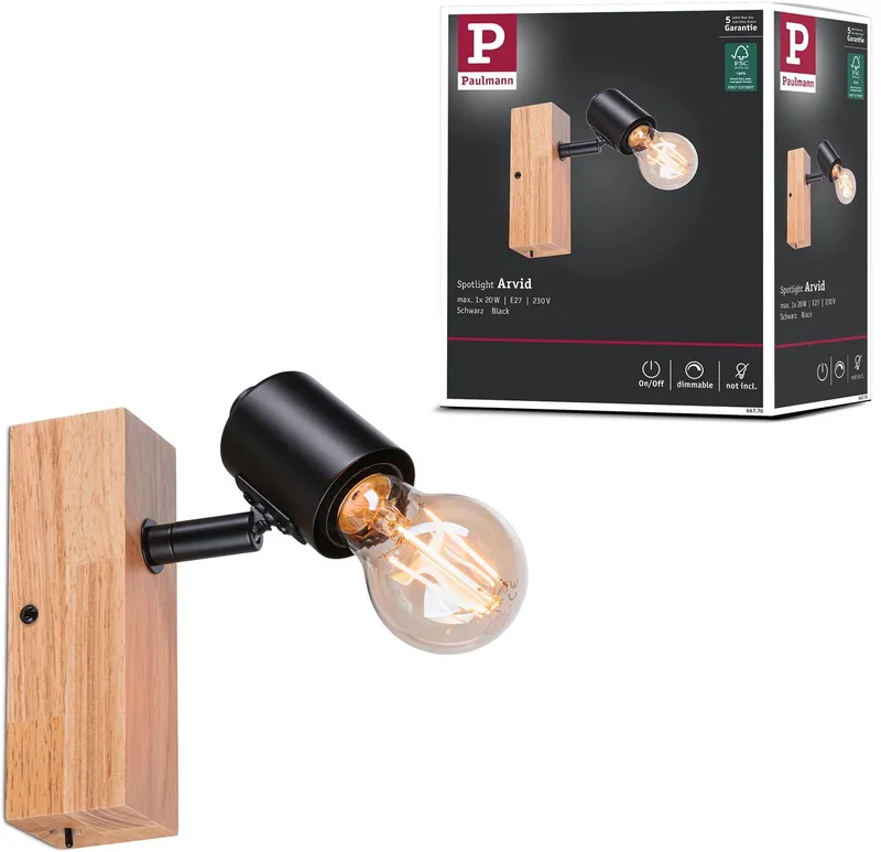 LED Spotlight Arvid E27 230V max. 20W dimbaar van Paulmann in Zwart – productfoto
