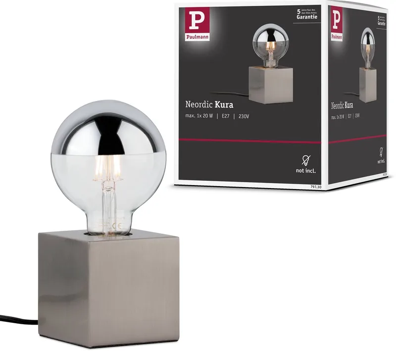 Kura 79730 Lampe de table LED E27 20 W acier inoxydable (brossé) de Paulmann en Staal geborsteld – photo produit