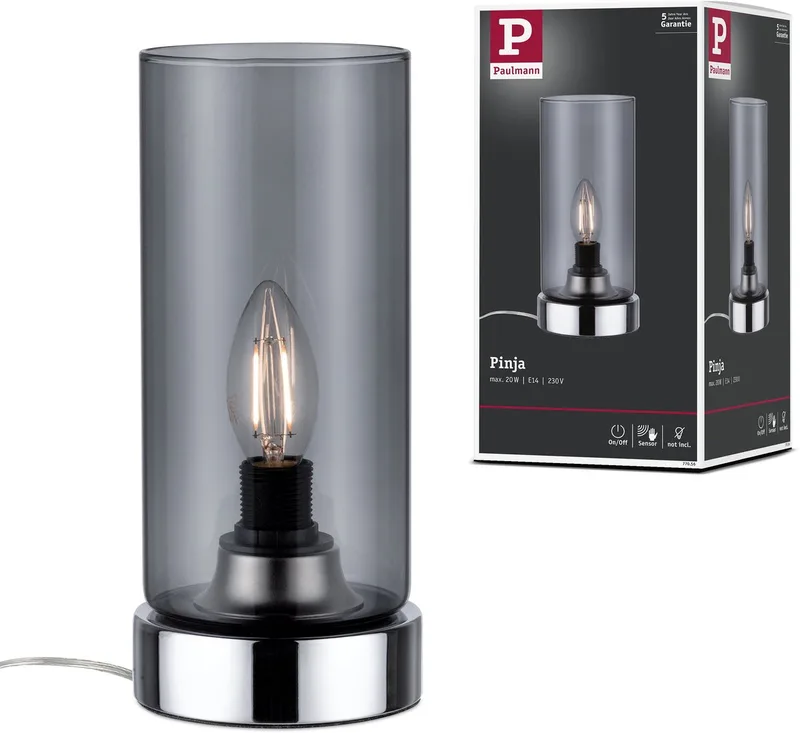 Pinja 77056 Lampe de table LED E14 20 W chrome de Paulmann en Chrome, Rookglas – photo produit