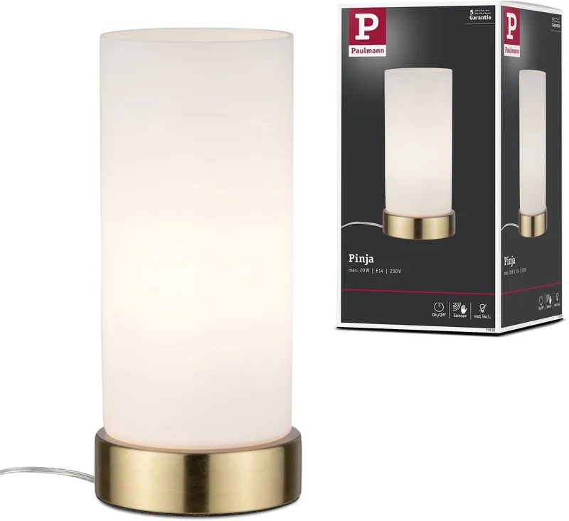 Pinja 77055 Lampe de table LED E14 20 W laiton de Paulmann en Blanc, Messing geborsteld – photo produit