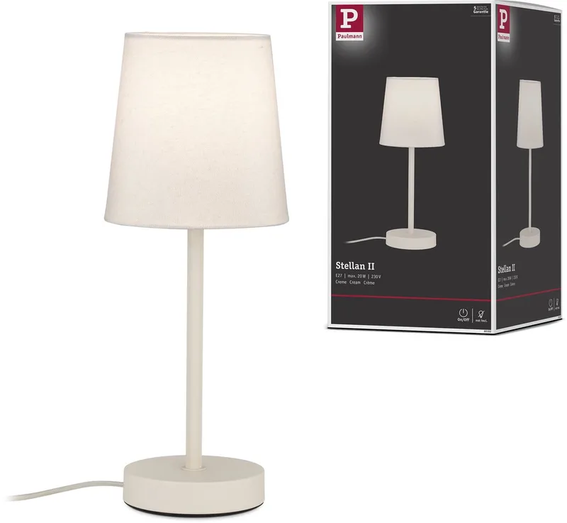 LED-tafellamp Stellan II E27 max. 20W Metaal, Textiel van Paulmann in Crème – productfoto