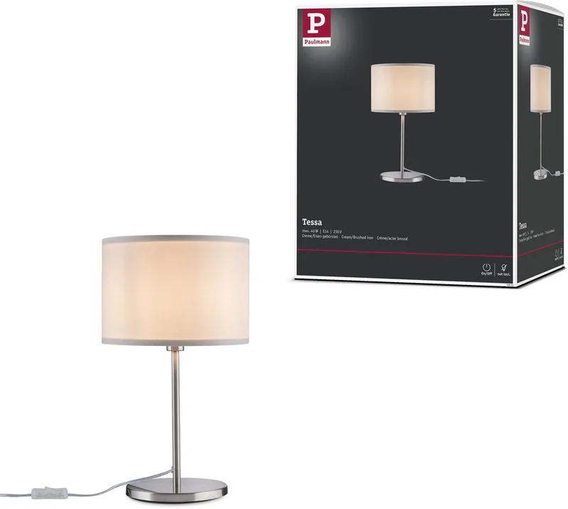 Tessa 70923 Lampe de table LED E14 40 W crème, fer (brossé) de Paulmann en Crème, Staal geborsteld – photo produit