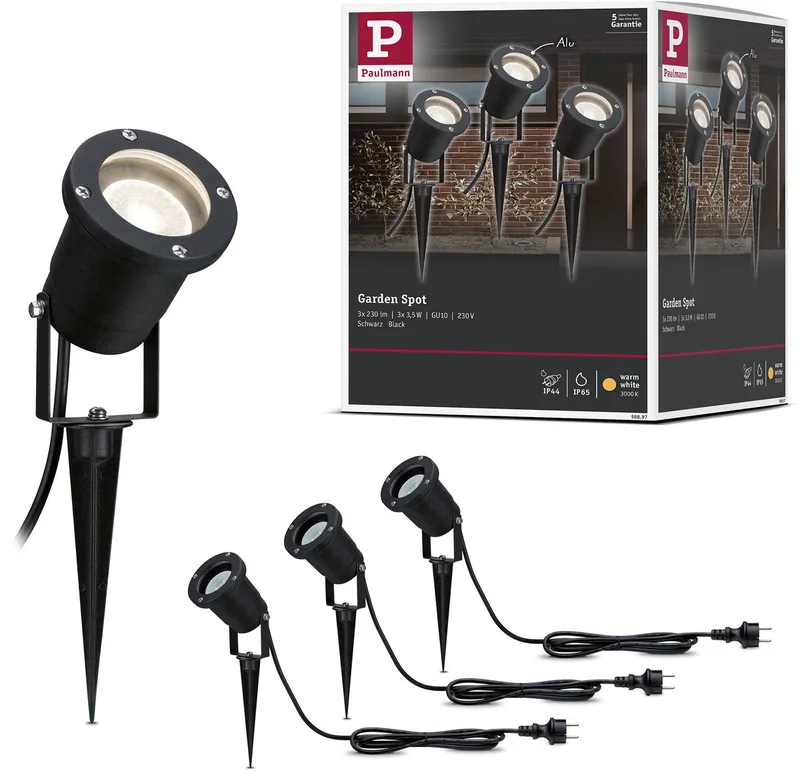 LED-tuinspots IP65 rond 92 mm 3000K 3x3,5W 3x230lm 230V 38° Aluminium by Paulmann in Black – product photo