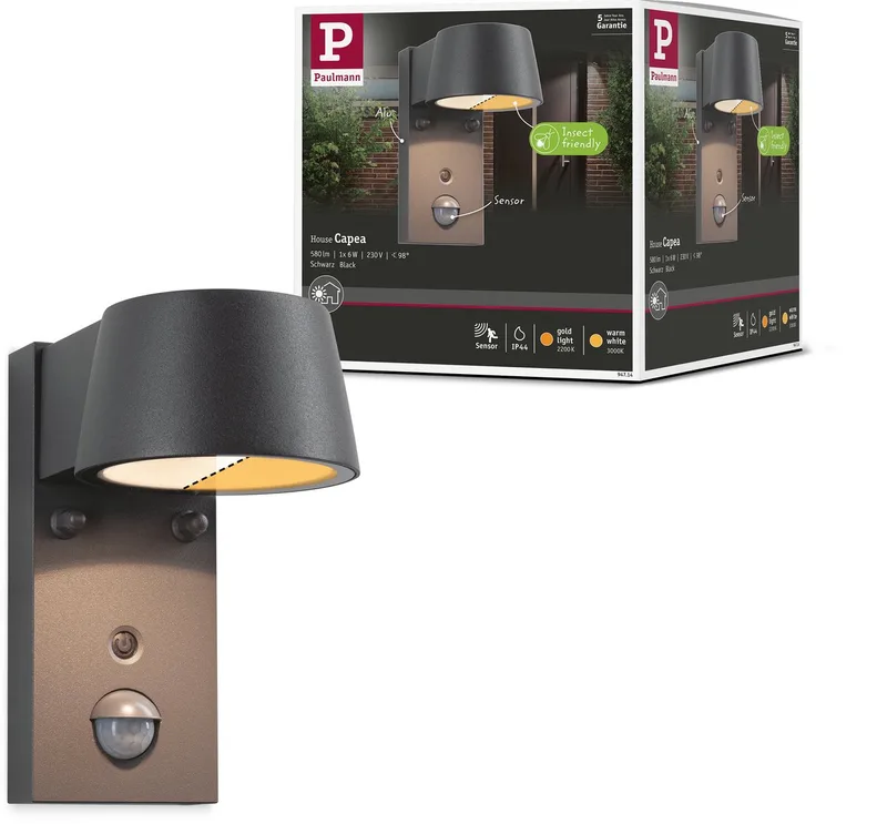 Capea 2200K-3000K PIR 94714 Udendørs vægbelysning LED (RGB) 6 W Sort fra Paulmann i Antracit – produktbillede