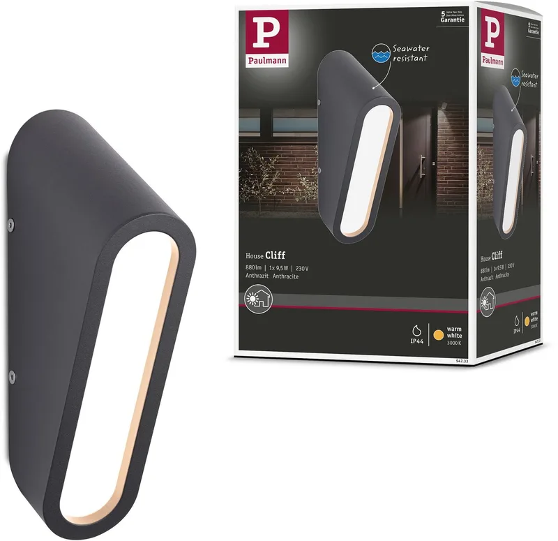 LED-wandarmatuur voor buiten Cliff zeewater bestendig IP44 64x242 mm 3000K 9,5W 300lm 230V Aluminium från Paulmann i Antracit – produktbild