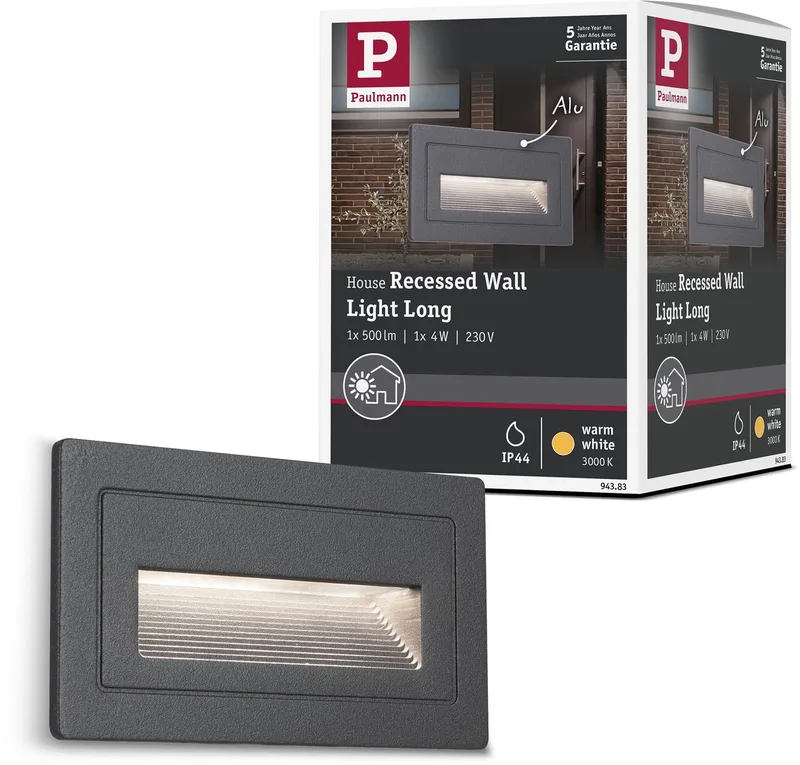 LED-wandarmatuur voor buiten Long IP44 hoekig 103x62 mm 3000K 4W 30lm 230V Aluminium van Paulmann in Antraciet – productfoto