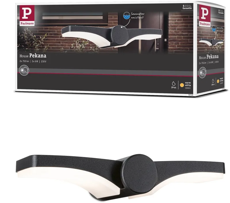 LED-wandarmatuur voor buiten Pekana IP44 300x130 mm 3000K 2x6W 2x480lm 230V Aluminium van Paulmann in Antraciet – productfoto