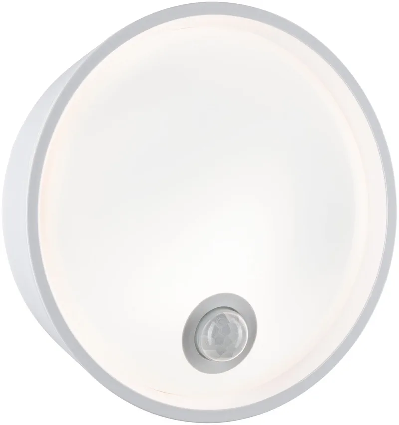 LED-wandarmatuur voor buiten Platomo Schemergestuurde bewegingsmelder (IR) zeewater bestendig IP44 rond 180 mm 3000K 14,5W 1200lm 230V Kunststof von Paulmann in Weiß – Produktfoto
