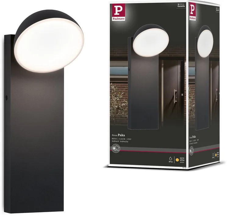 LED-wandarmatuur voor buiten Puka zeewater bestendig IP44 rond 110x315 mm 3000K 8,5W 460lm 230V Aluminium de Paulmann en Anthracite – photo produit