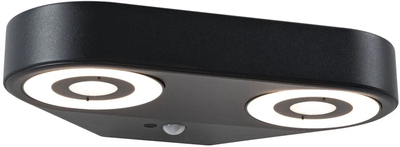 LED-wandarmatuur voor buiten Silma Schemergestuurde bewegingsmelder (IR) Dubbele lichtemissie IP44 hoekig 280x176 mm 3000K 2x5,5W / 2x0,7W 2x600lm 230V Aluminium från Paulmann i Antracit – produktbild