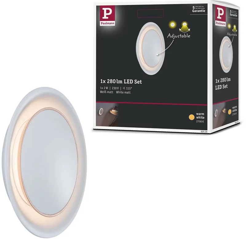 LED-wandinbouwlamp Neordic rond 123 mm 2W 30lm 230V 2700K van Paulmann in Wit mat – productfoto