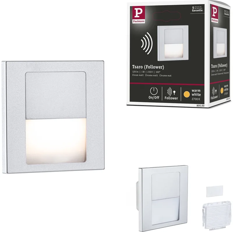 Applique encastrable LED Tsaro carrée 80x80 mm 1W 80lm 230V 2700K de Paulmann en Chroom mat – photo produit