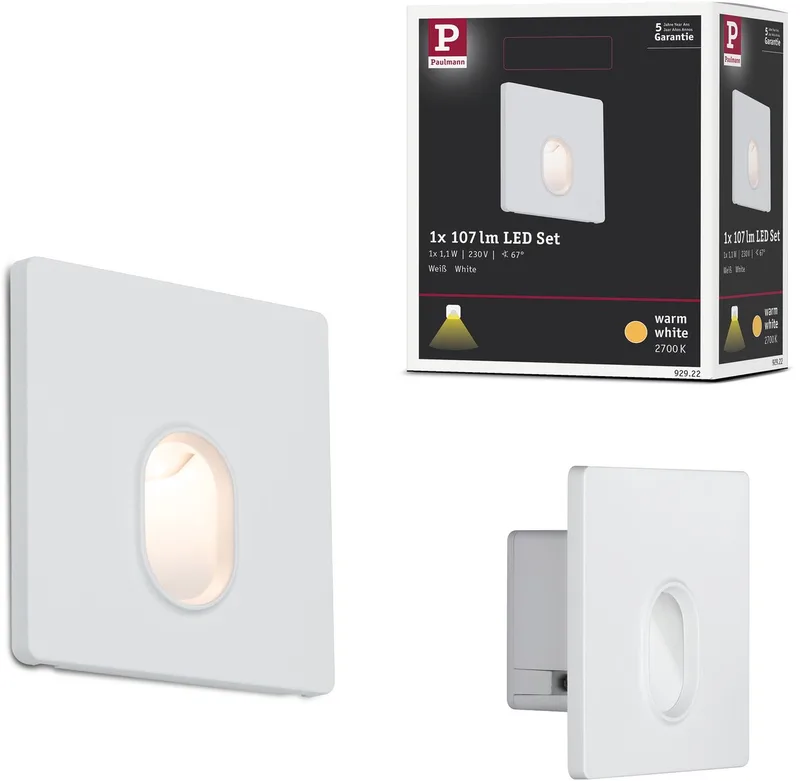 LED-wandinbouwlamp Wall hoekig 78x78 mm 1,1W 65lm 230V 2700K de Paulmann en Blanc – photo produit