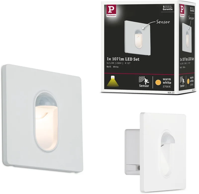 LED-wandinbouwlamp Wall hoekig 78x78 mm 1,1W 65lm 230V 2700K de Paulmann en Blanc – photo produit