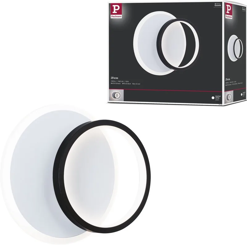 LED-wandlamp 2Form 4000K 890lm 230V 7W / 5,5W Wit, Zwart fra Paulmann i Hvid, Sort – produktbillede