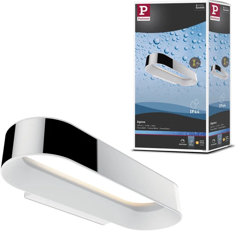 LED-væglampe Agena, krom 31 cm IP44 dæmpbar fra Paulmann i Krom, Wit mat – produktbillede