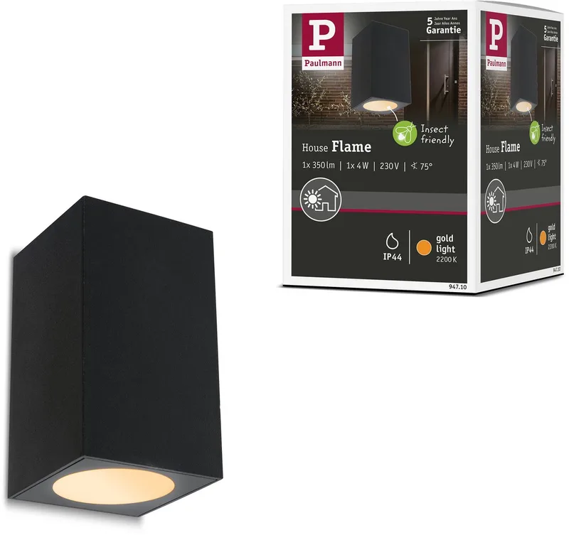 LED-wandlamp Flame insectvriendelijk IP44 hoekig 58x103 mm 2200K 4W 265lm 230V 75° Metaal de Paulmann en Anthracite – photo produit