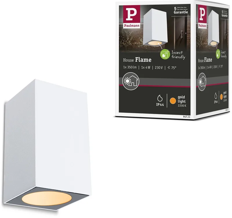 LED-wandlamp Flame insectvriendelijk IP44 hoekig 58x103 mm 2200K 4W 265lm 230V 75° Metaal by Paulmann in White – product photo