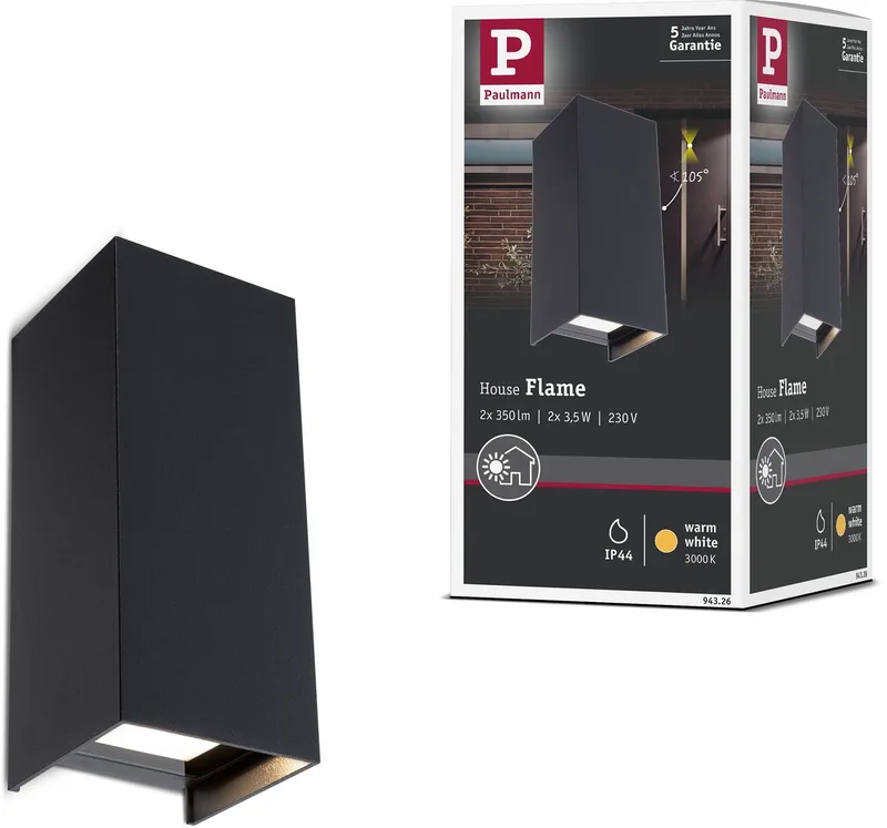 Flame væglampe 2 lk 15,5 cm antracit fra Paulmann i Antracit – produktbillede