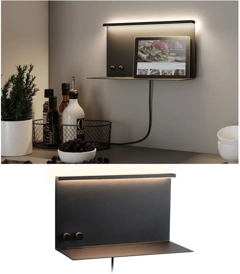 LED-wandlamp Jarina USB C 3000K 400lm / 160lm 230V 4,5W / 1,6W dimbaar från Paulmann i Zwart mat – produktbild