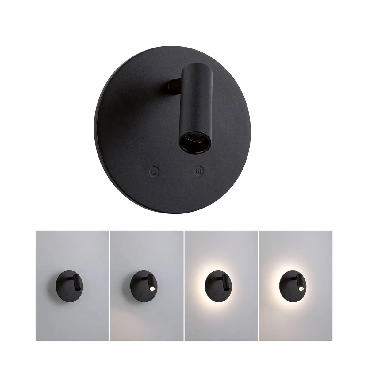 LED wandlamp op accu Kiora 2700K 80lm / 50lm 3,7V 0,6W / 0,7W dimbaar fra Paulmann i Sort – produktbillede 5 af 5